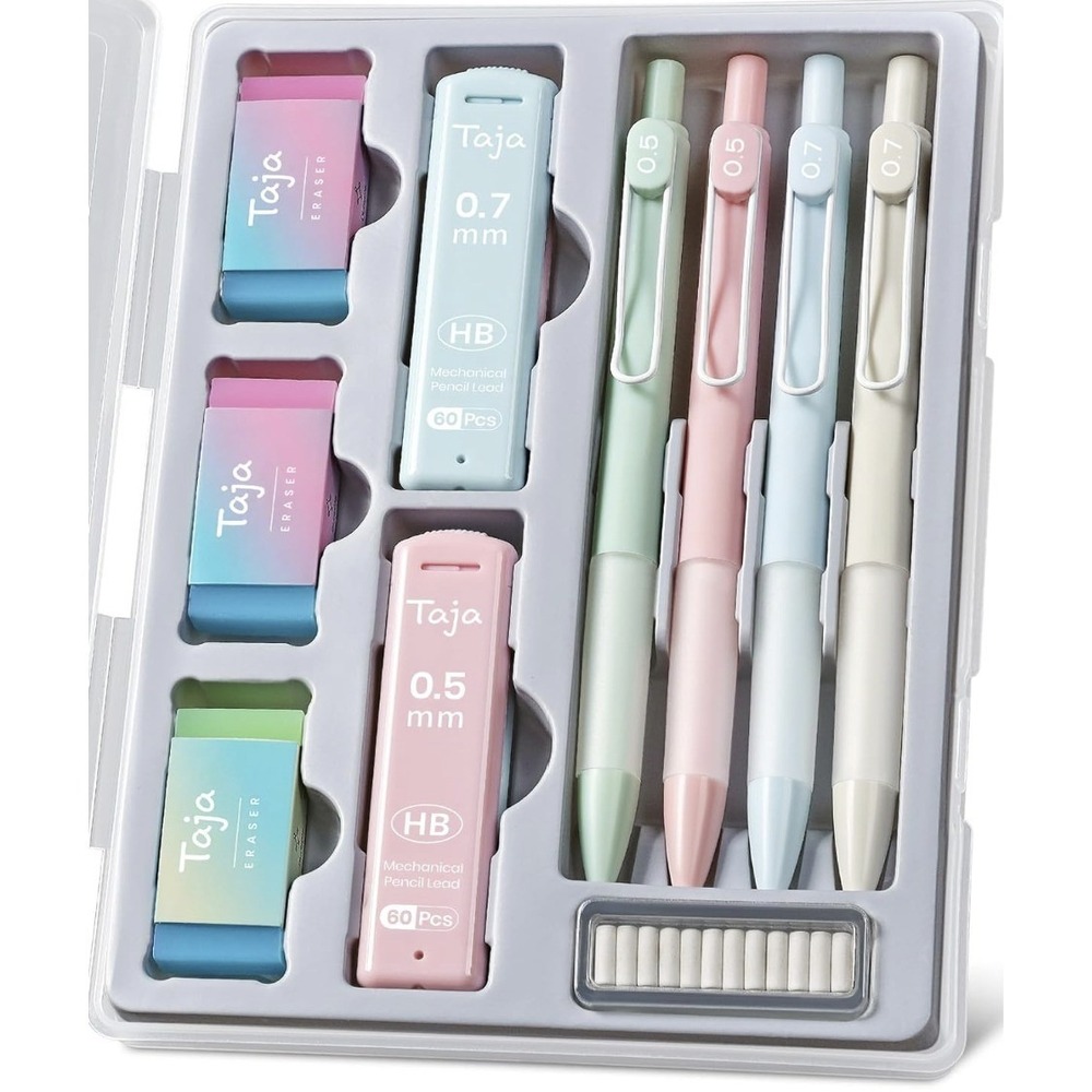 Taja Cute Mechanical Pencil Set 4 Pcs Pastel Mechanical Pencils 0.7 & 0.5mm